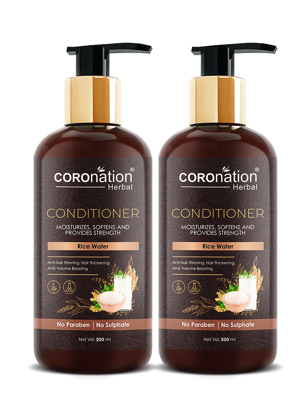 

COROnation Herbal Set of 2 Rice Water Hair Conditioner To Moisturize & Soften - 300ml Each, Brown