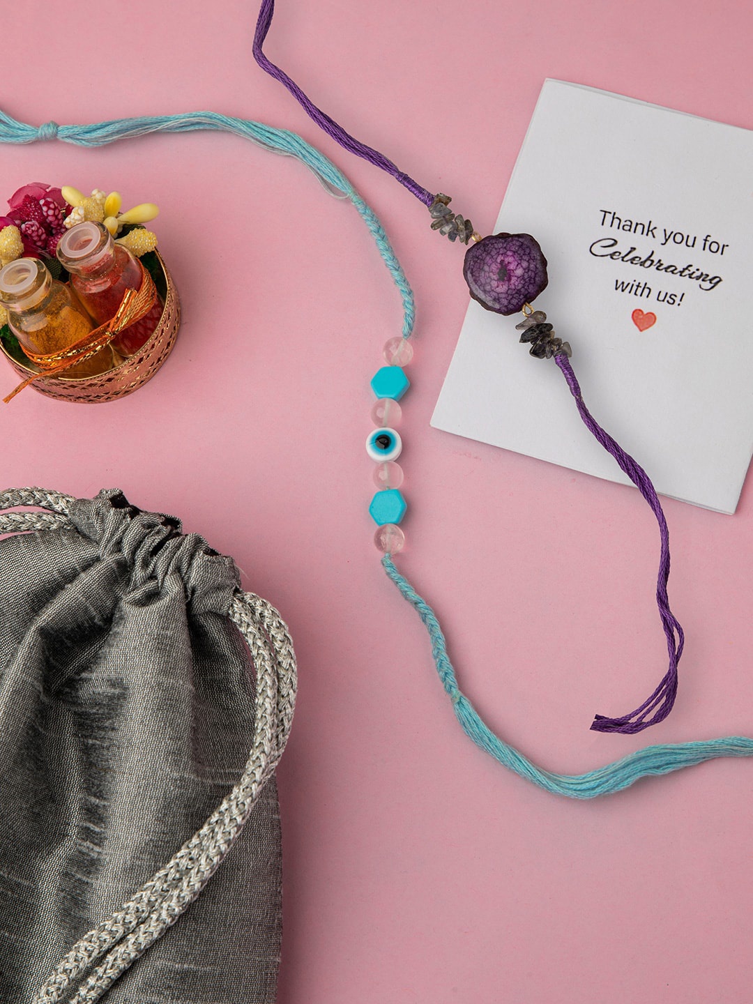 

DEEBACO Pack Of 2 Blue & Purple Beaded Evil Eye Rakhi