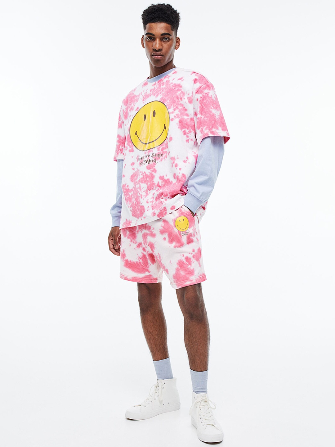 

H&M Men White & Pink Relaxed Fit Patterned Sweatshorts