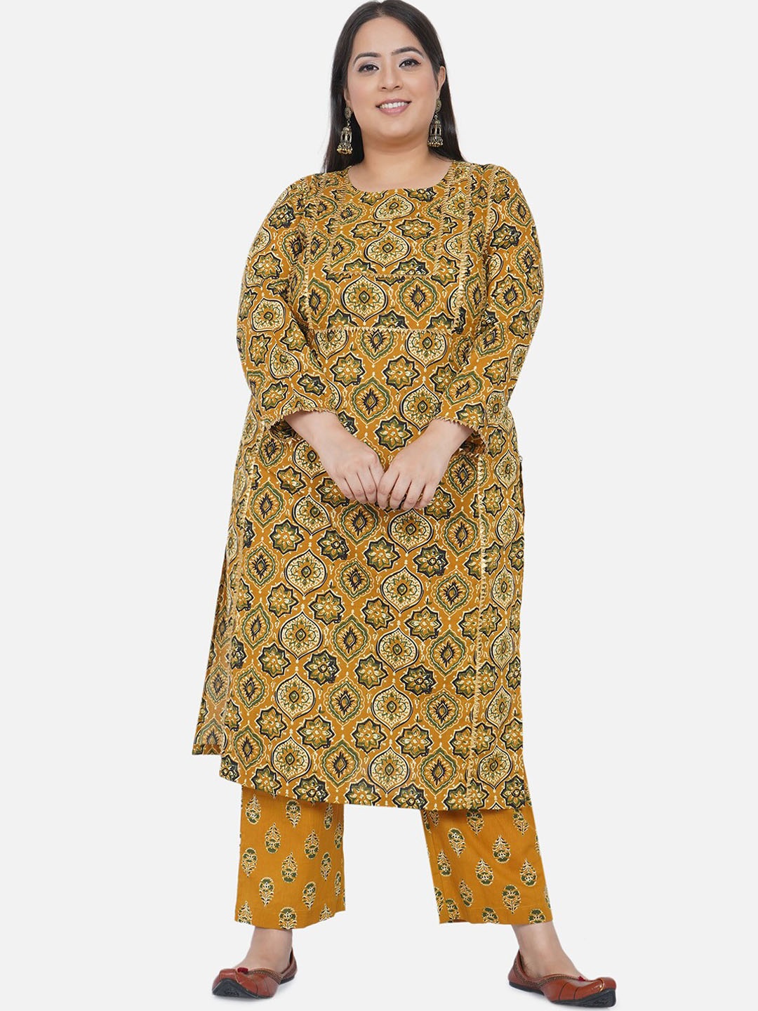 

Fabnest Curve Plus Size Women Yellow Ethnic Motifs Printed Kurta