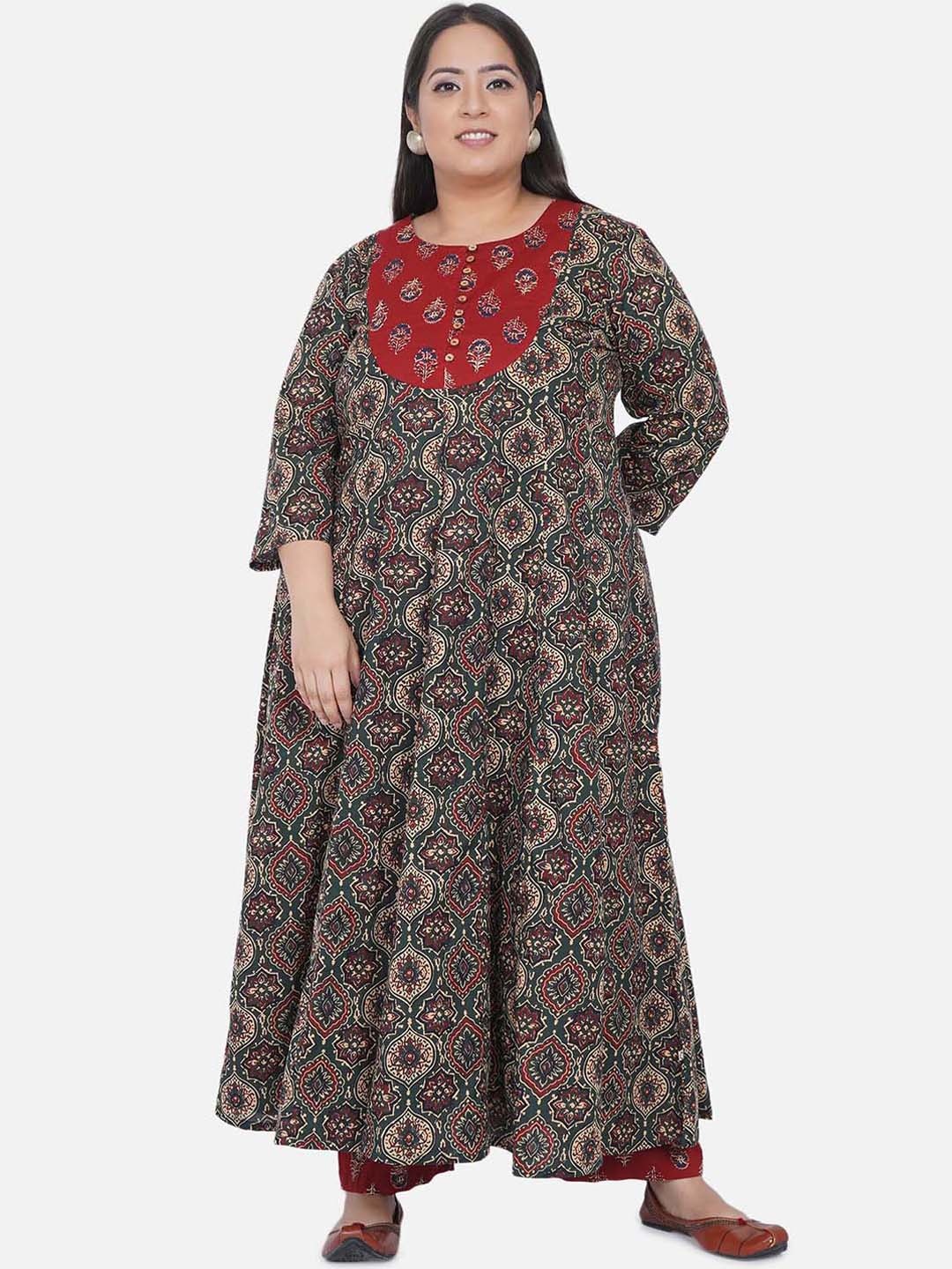 

Fabnest Curve Women Green & Red Ethnic Motifs Printed Anarkali Kurta