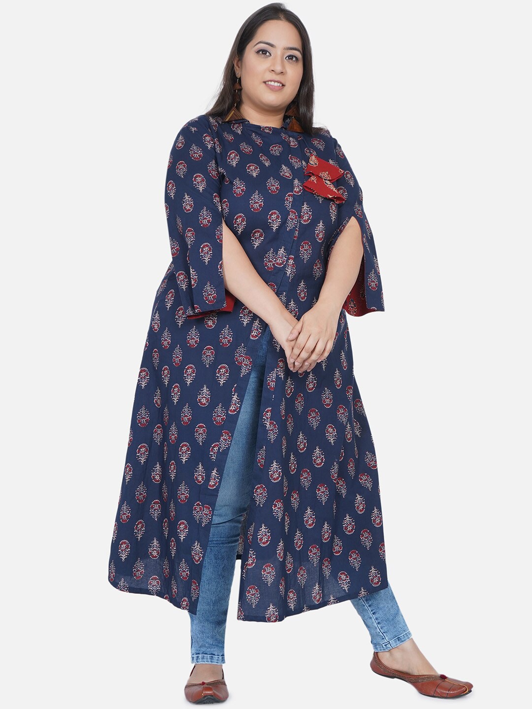 

Fabnest Curve Women Navy Blue Ethnic Motifs Printed Flared Sleeves Anarkali Kurta