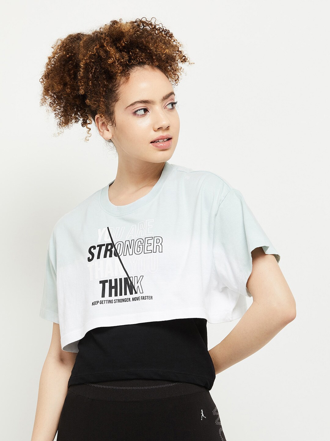 

max Women Green Typography Printed Pure Cotton T-shirt