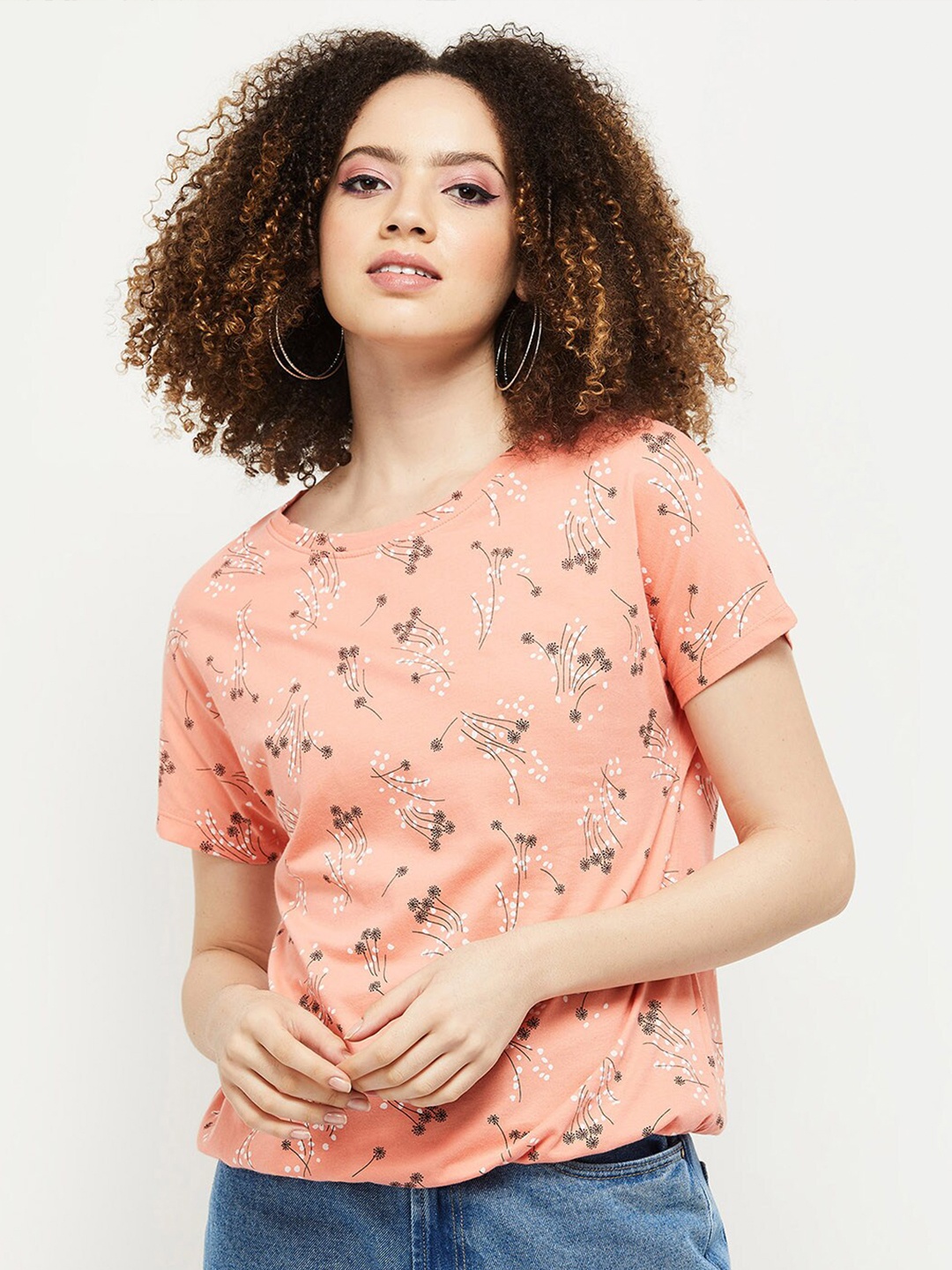 

max Women Coral Floral Printed T-shirt
