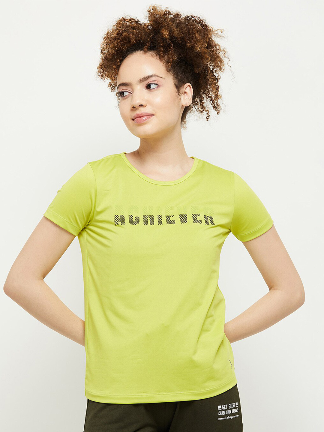 

max Women Lime Green Typography Printed T-shirt