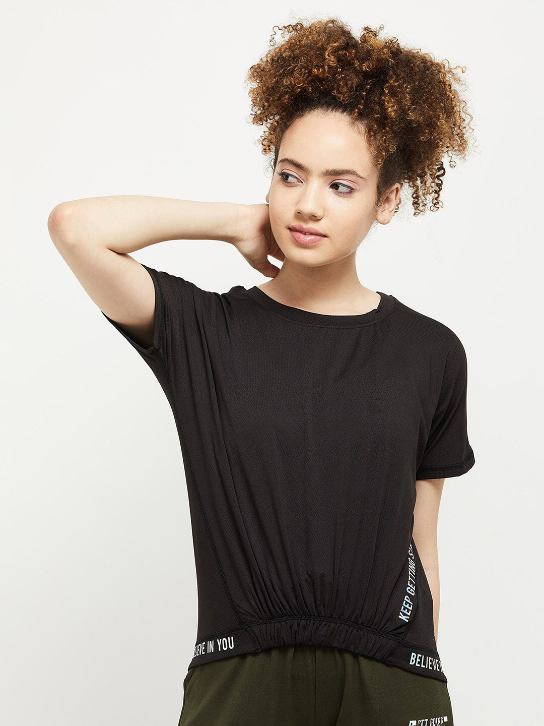 

max Women Black V-Neck T-shirt