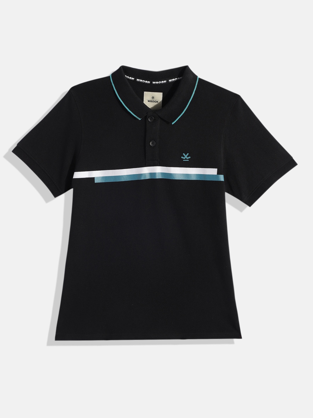 

WROGN YOUTH Boys Striped Polo Collar Knitted Slim Fit T-shirt, Black
