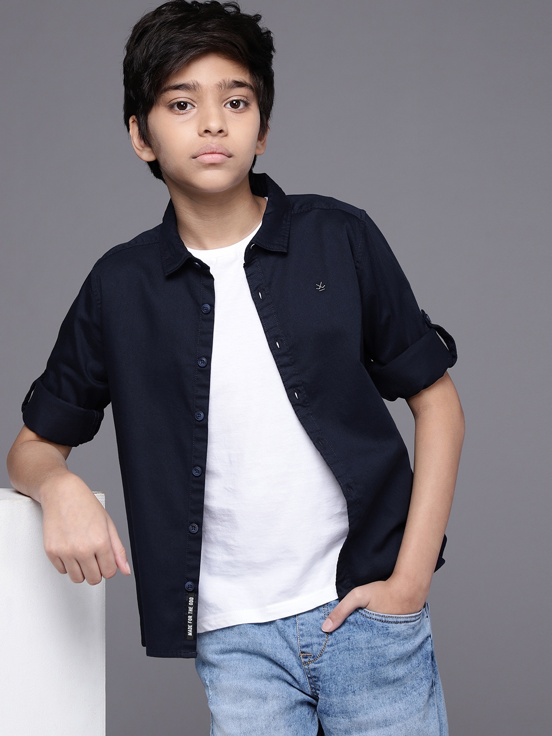 

WROGN YOUTH Boys Navy Blue Slim Fit Pure Cotton Casual Shirt
