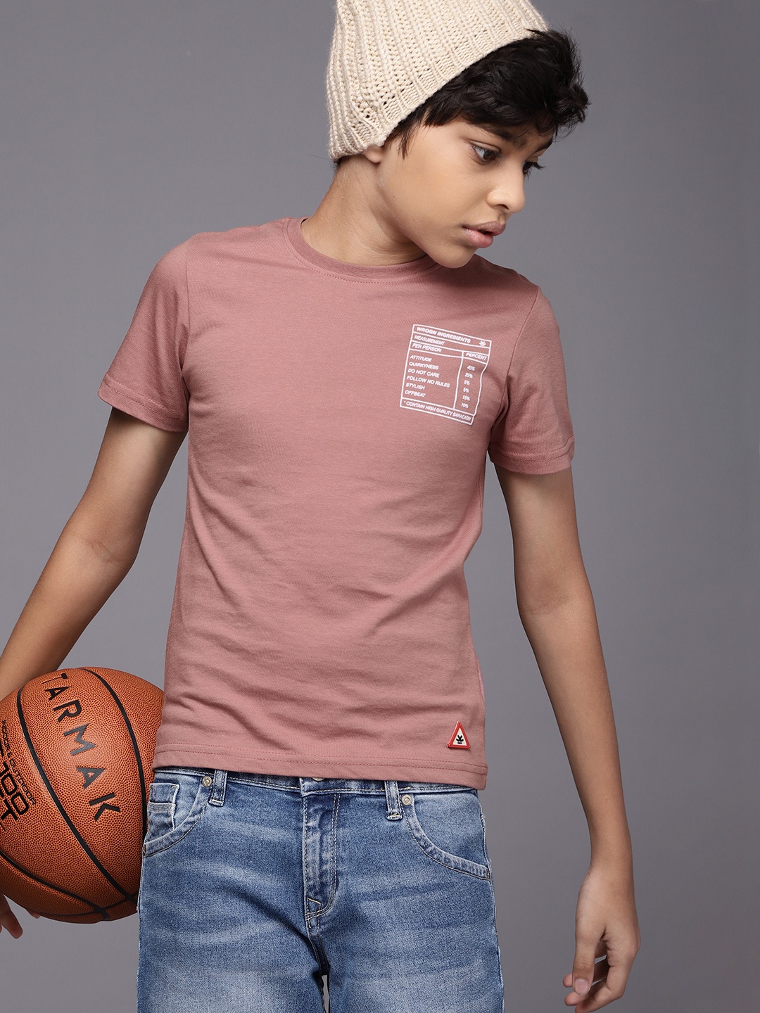 

WROGN YOUTH Boys Dusty Pink Typography Slim Fit T-shirt, Rose