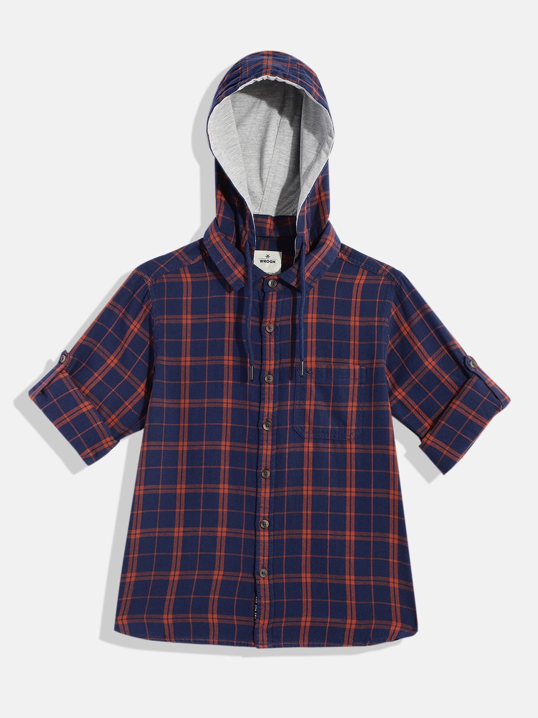 

WROGN YOUTH Boys Navy Blue Slim Fit Checked Pure Cotton Casual Shirt