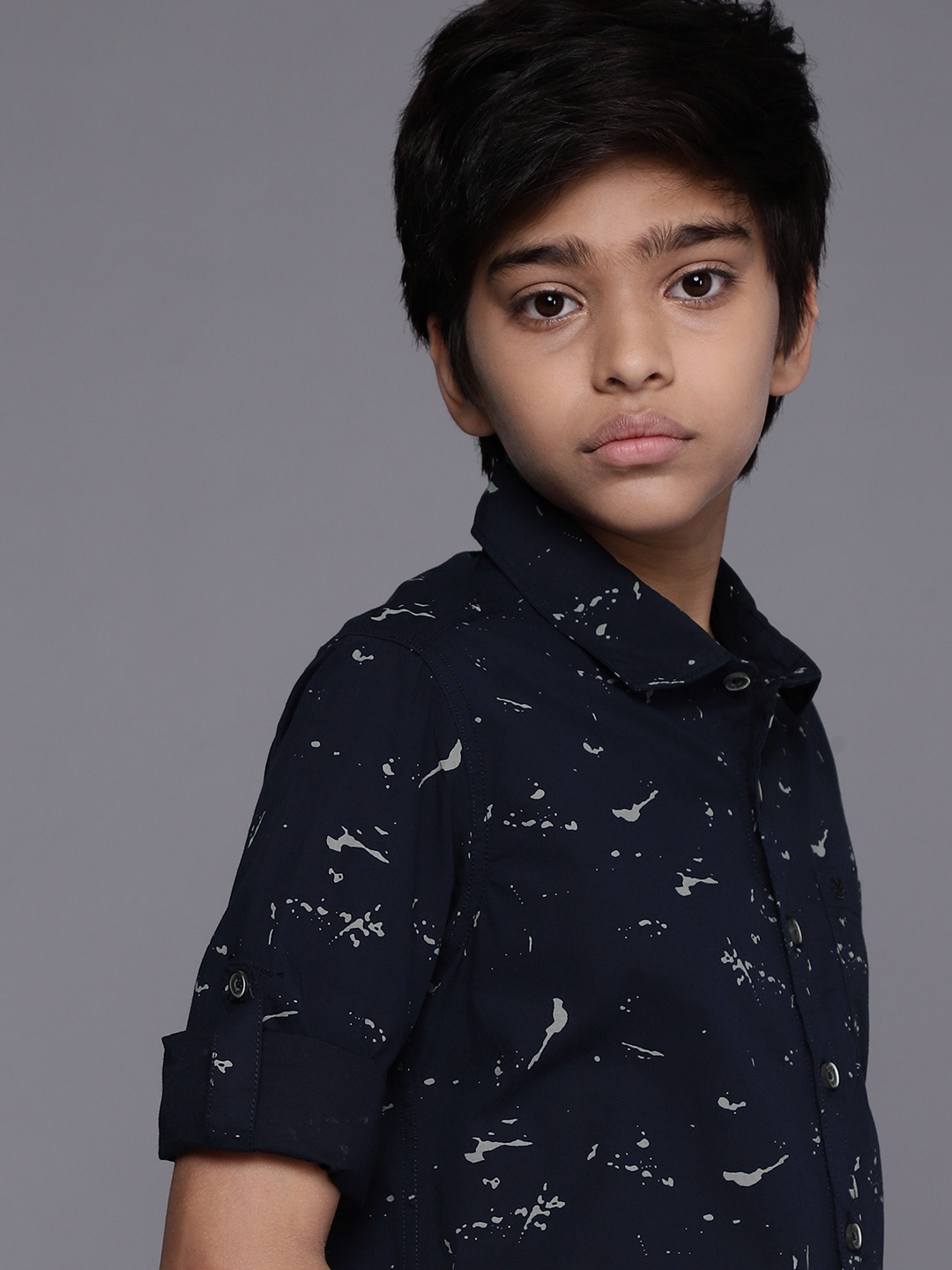 

WROGN YOUTH Boys Navy Blue Slim Fit Abstract Opaque Printed Pure Cotton Casual Shirt
