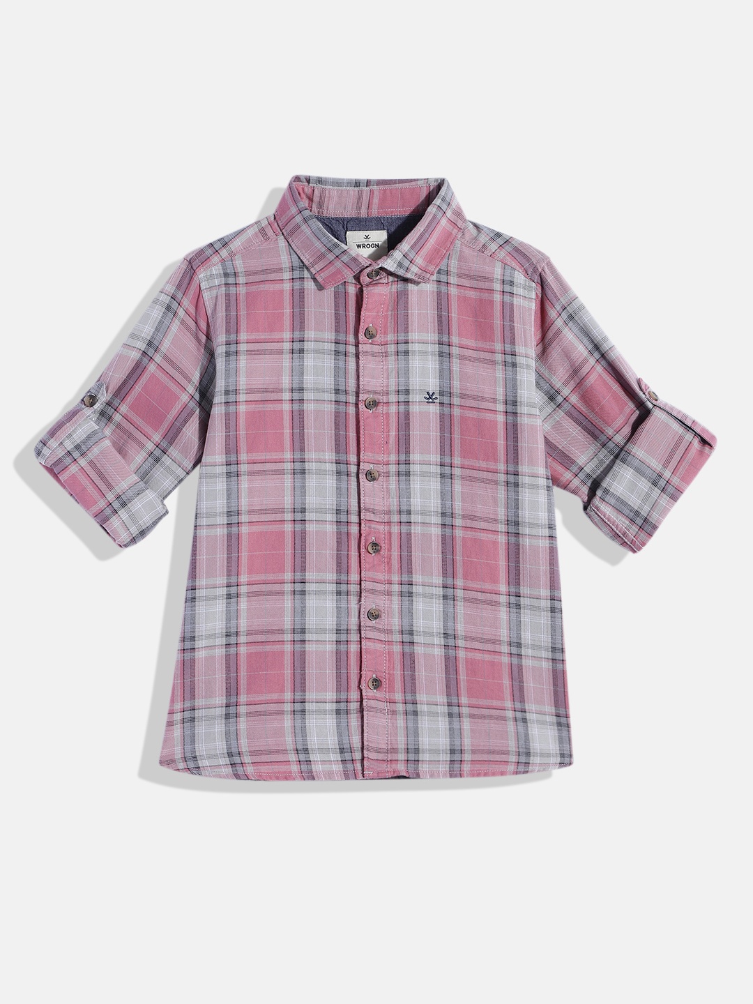

WROGN YOUTH Boys Pink Checked Pure Cotton Casual Shirt