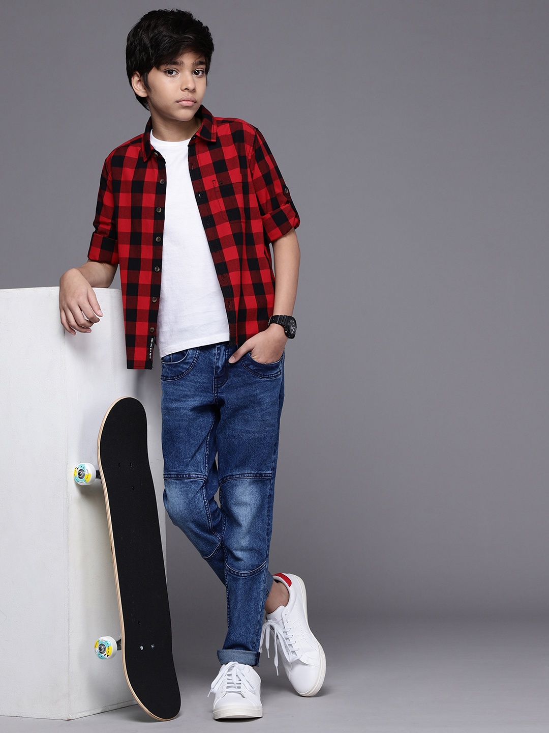 

WROGN YOUTH Boys Red Checked Pure Cotton Casual Shirt