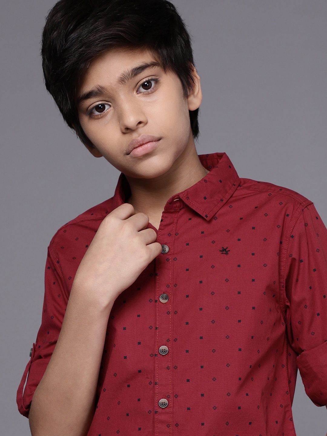 

WROGN YOUTH Boys Maroon Slim Fit Printed Pure Cotton Casual Shirt