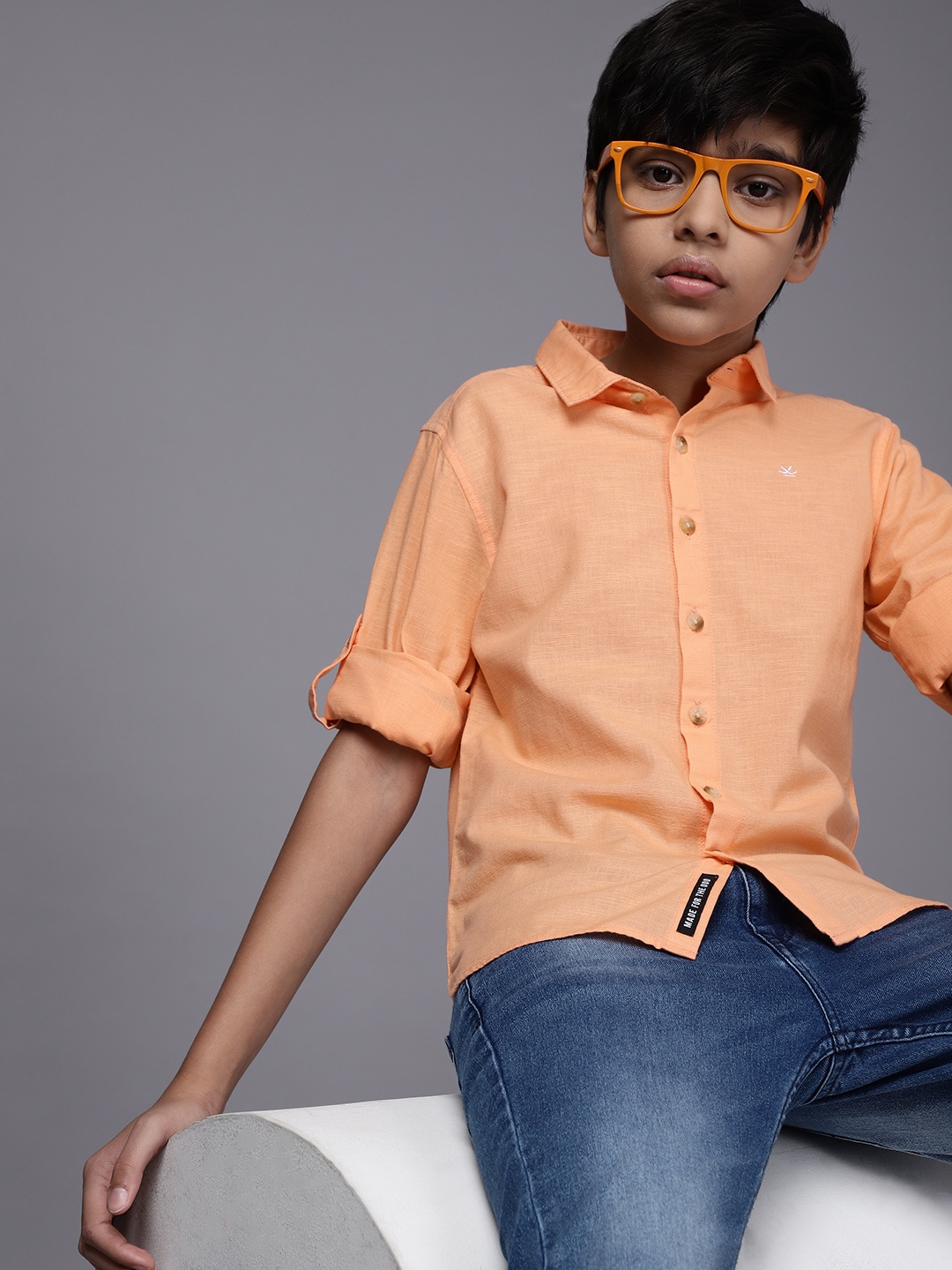 

WROGN YOUTH Boys Orange Solid Pure Cotton Slim Fit Casual Shirt