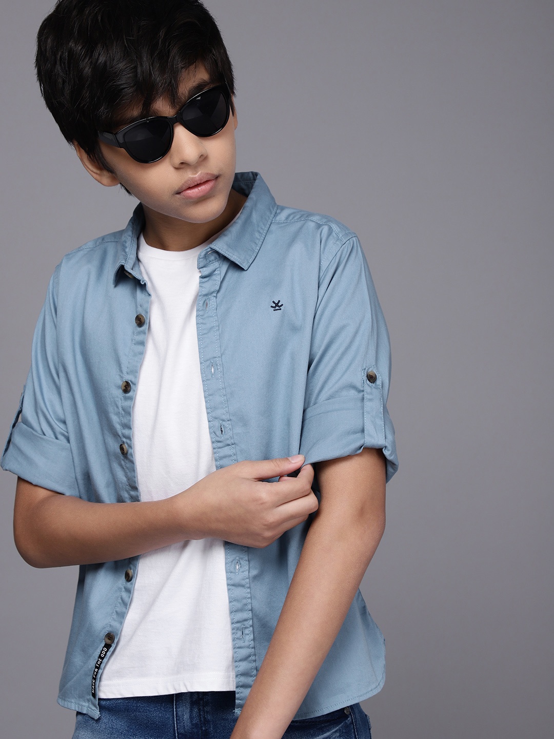 

WROGN YOUTH Boys Blue Slim Fit Pure Cotton Casual Shirt