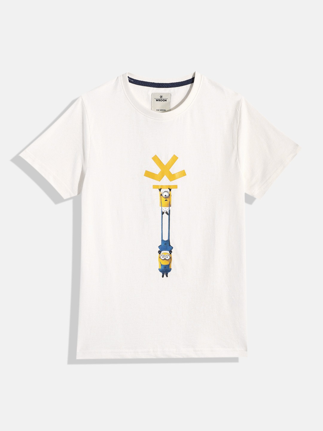 

WROGN YOUTH Boys White Minions Printed Pure Cotton T-shirt