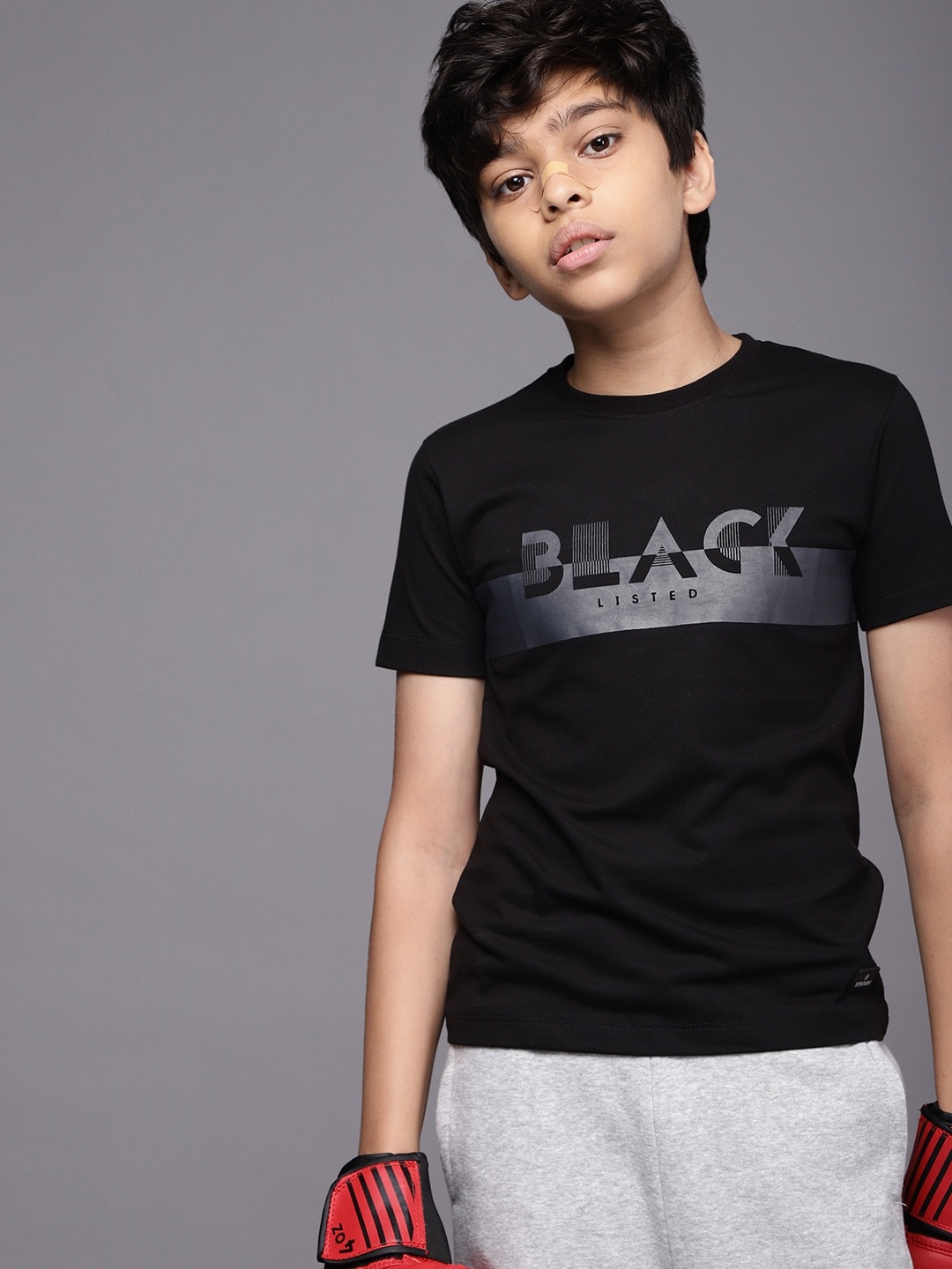 

WROGN YOUTH Boys Black Typography Printed T-shirt
