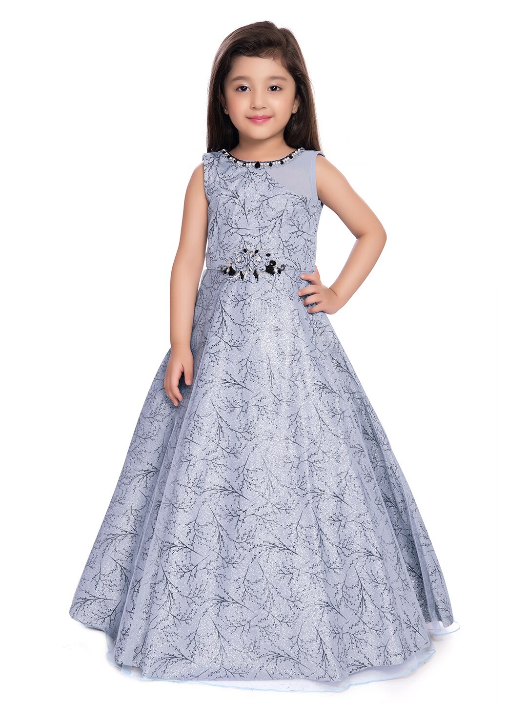 

BETTY Grey Floral Net Maxi Dress