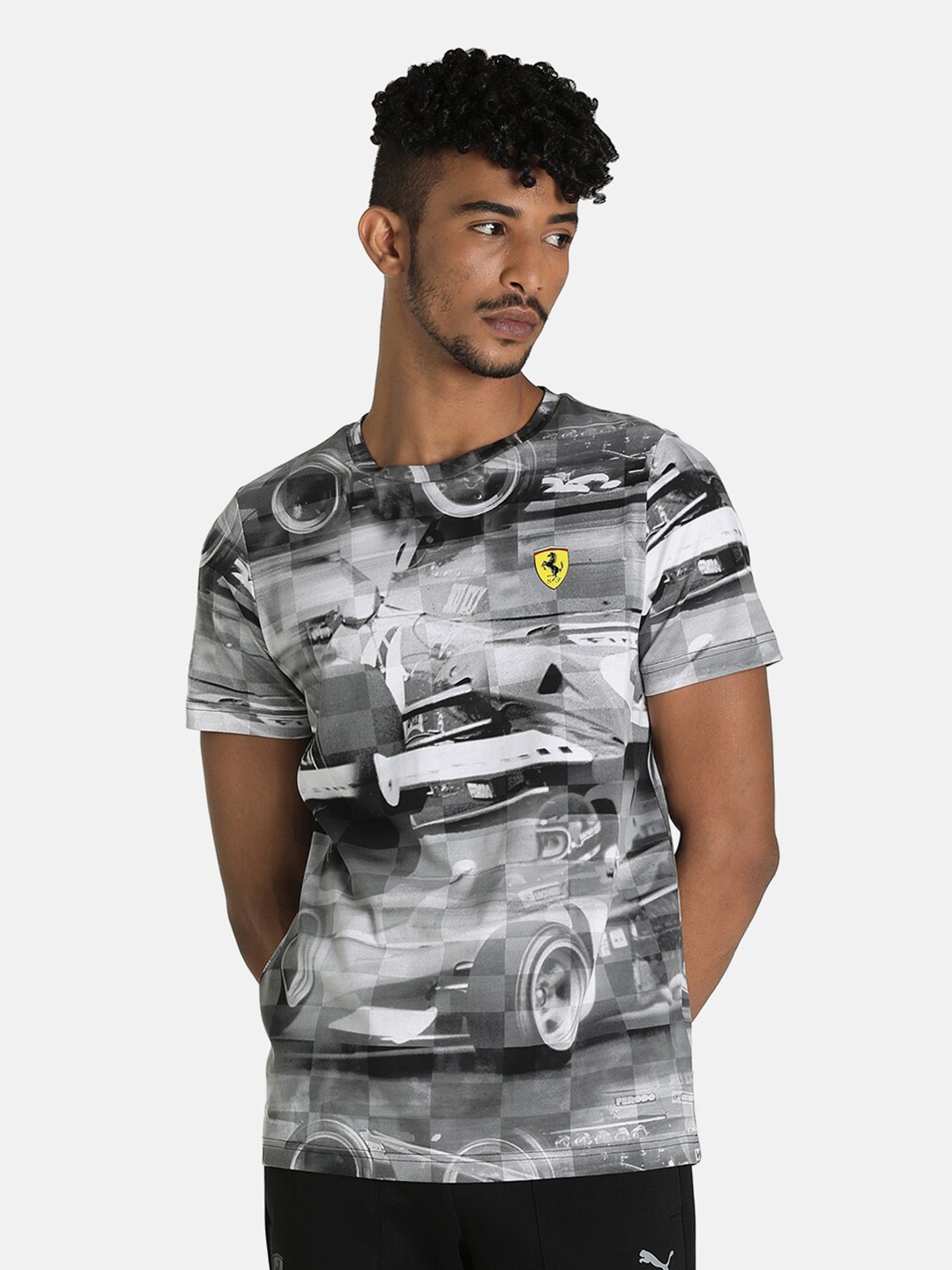 

PUMA Motorsport Men Black & White Ferrari Race AOP Motorsports T-shirt