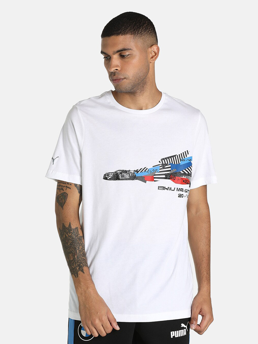 

PUMA Motorsport Men White & Blue BMW Car Graphic Motorsports T-shirt