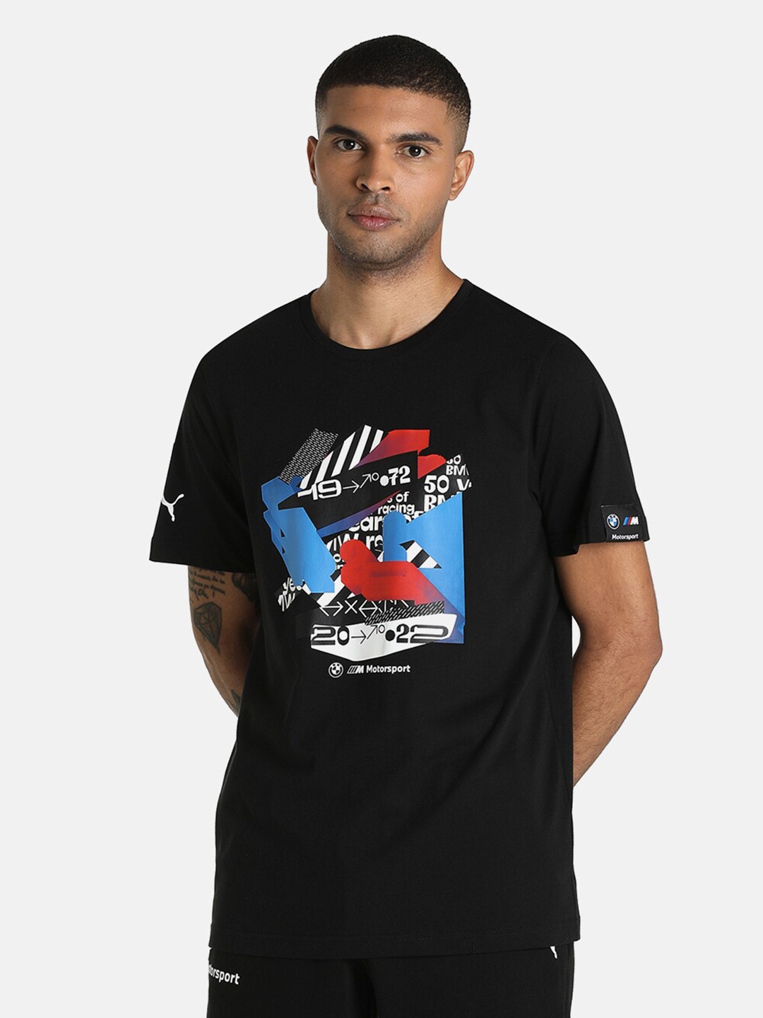 

PUMA Motorsport Men Black & Blue BMW Printed Applique Motorsports T-shirt