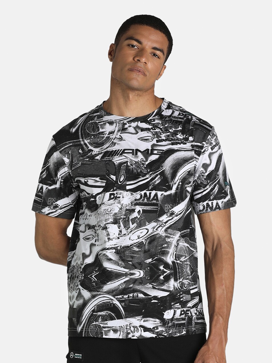 

PUMA Motorsport Men Black & White Mercedes-AMG Petronas F1 Printed T-shirt
