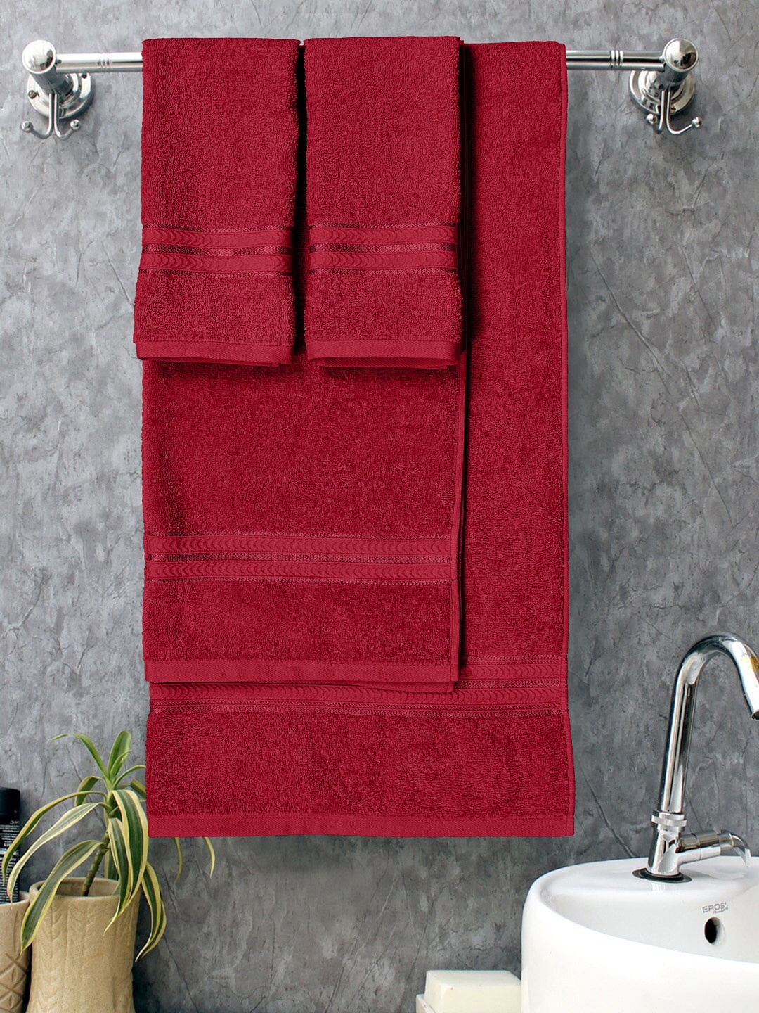 

Home Fresh Set of 4 Red Solid Bath Towels