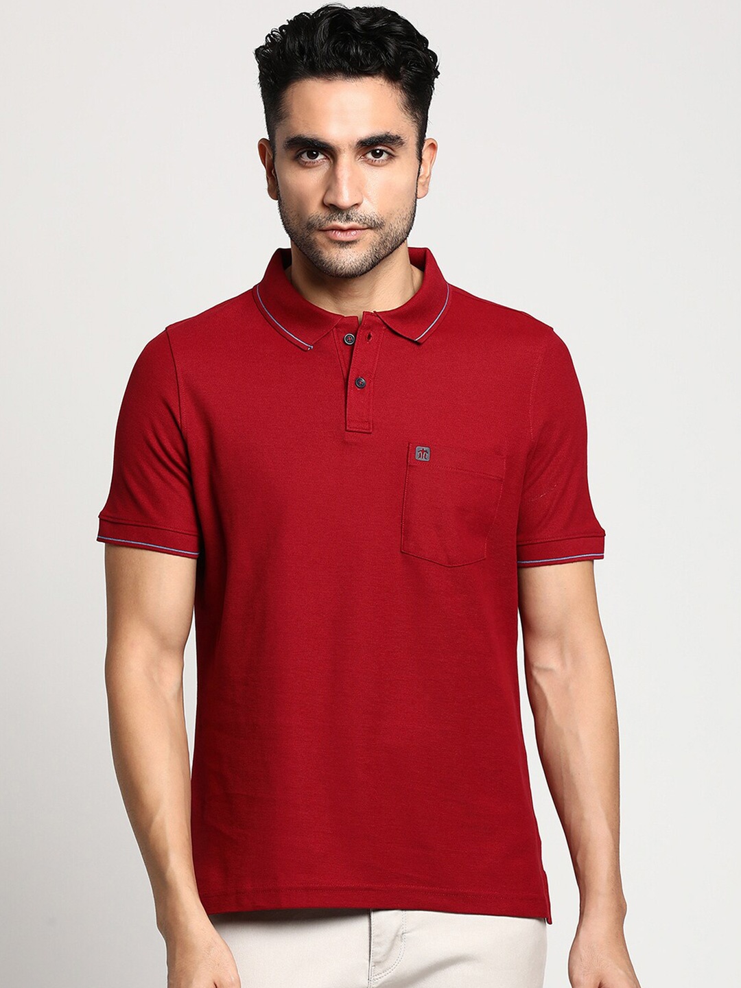 

Turtle Men Maroon Polo Collar Slim Fit T-shirt