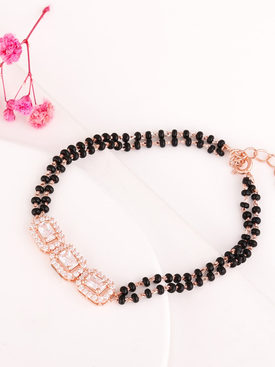 

GIVA 925 Silver Rose Gold Plated Zircon Radiant Mangalsutra Bracelet