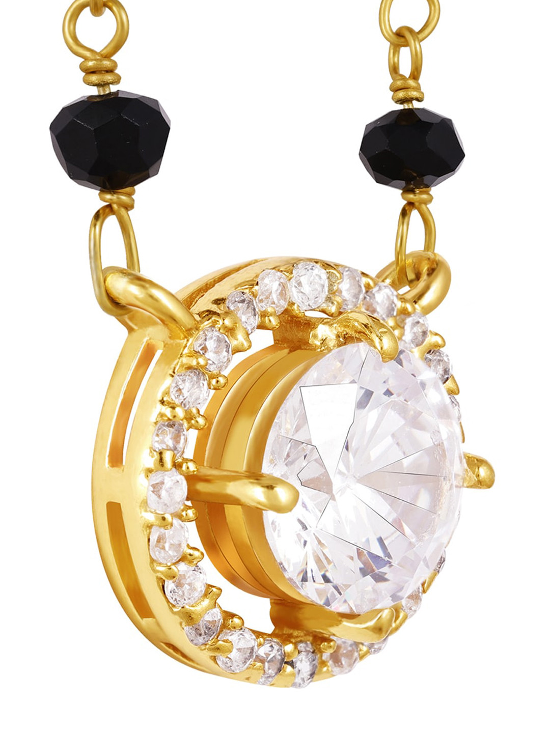

GIVA 925 Sterling Silver Gold-Plated Black Beaded White CZ Studded Mangalsutra