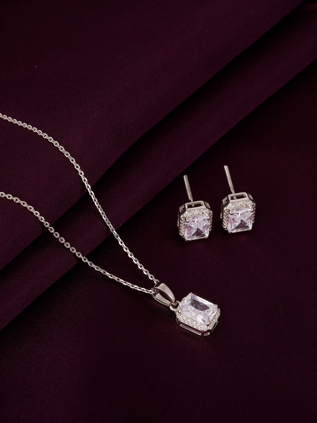 

GIVA 925 Sterling Silver Rhodium-Plated White CZ Studded Jewellery Set
