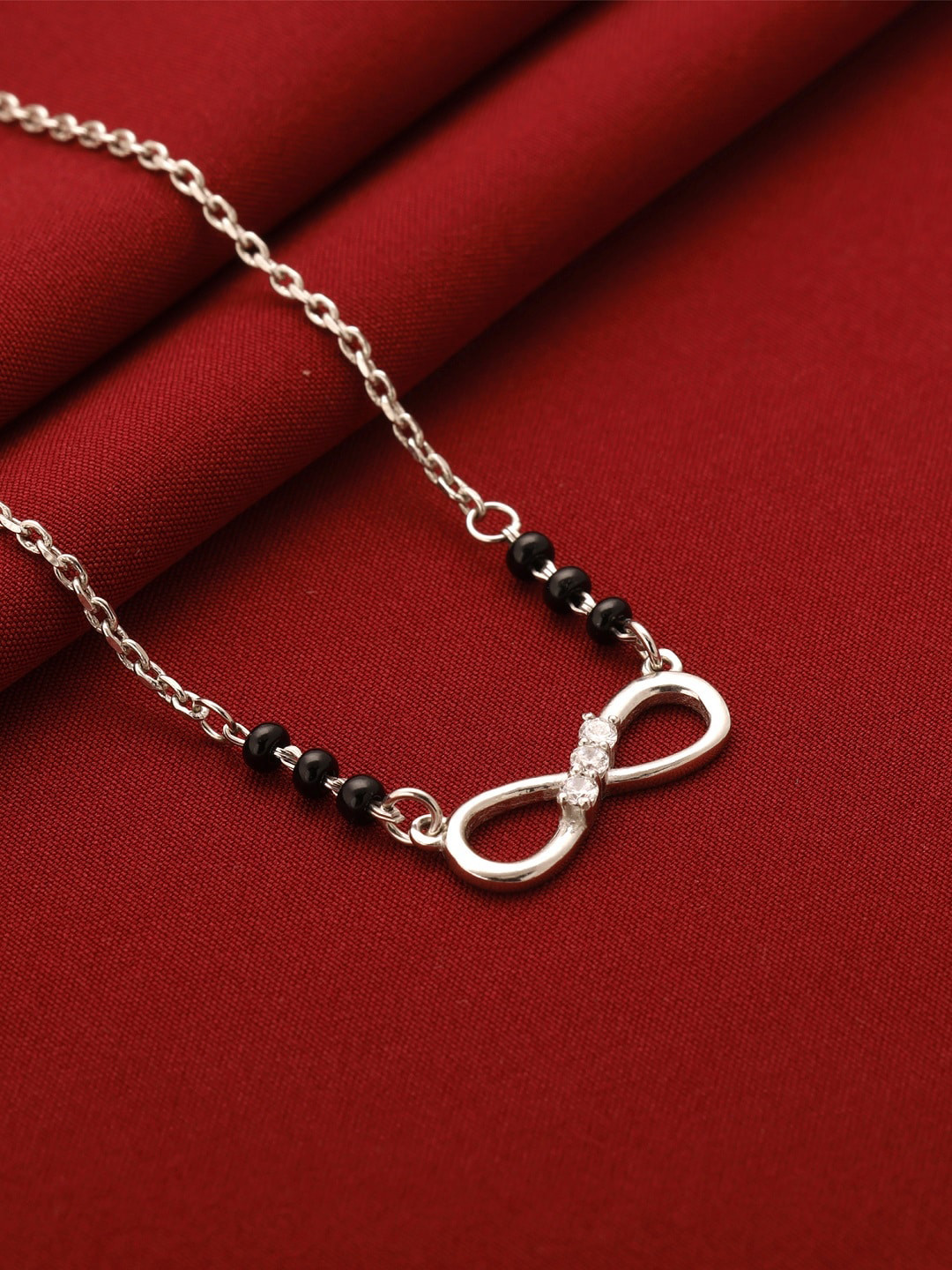 

GIVA Silver-Toned Rhodium-Plated & Black Stone Studded Mangalsutra