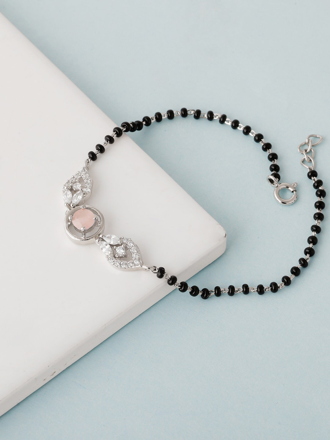 

GIVA Women Silver-Toned & Black Sterling Silver Rhodium-Plated Link Bracelet
