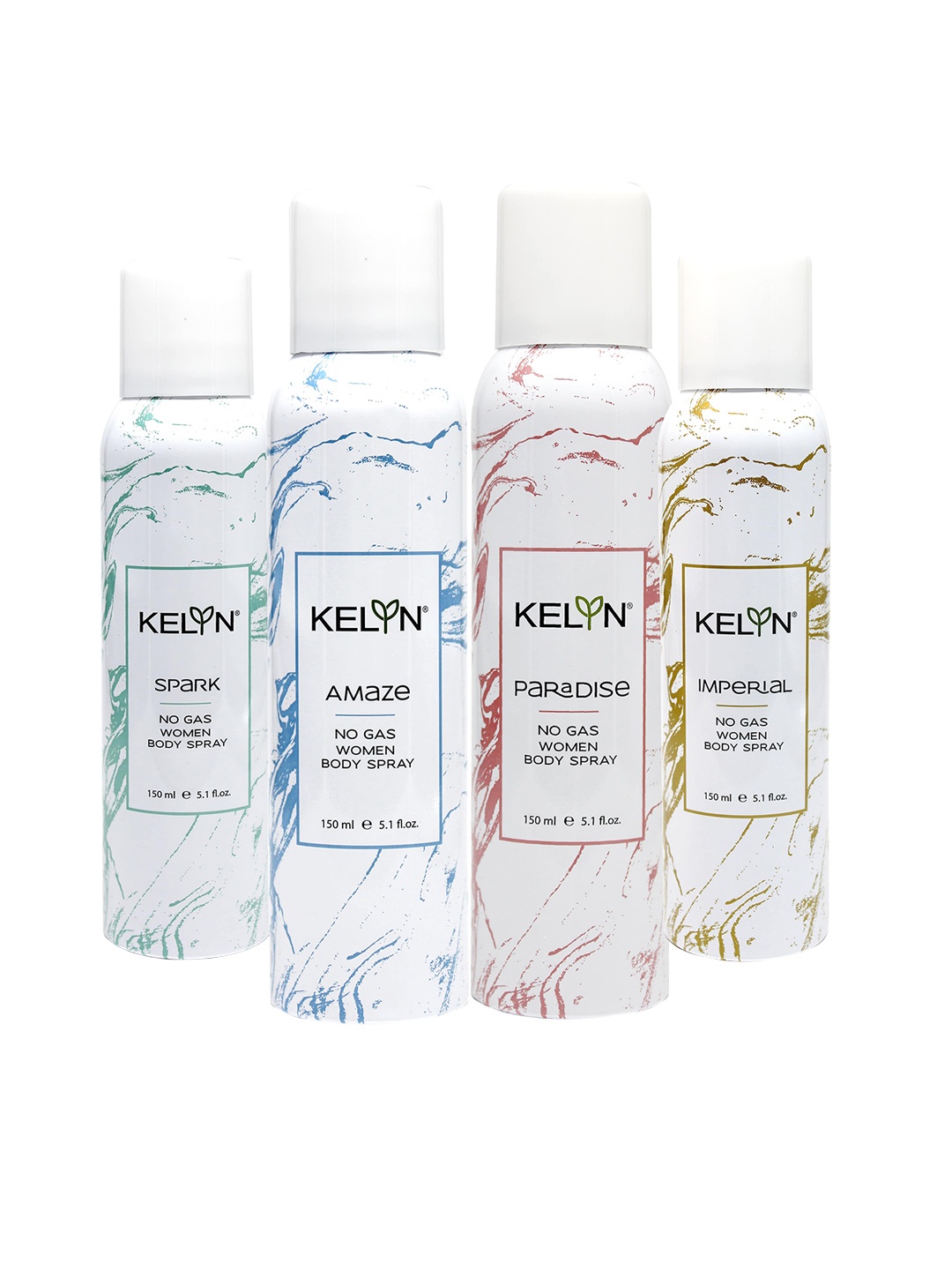 

KELYN Women Set of No Gas Body Spray-Spark, Amaze, Paradise & Imperial - 150 ml Each, White