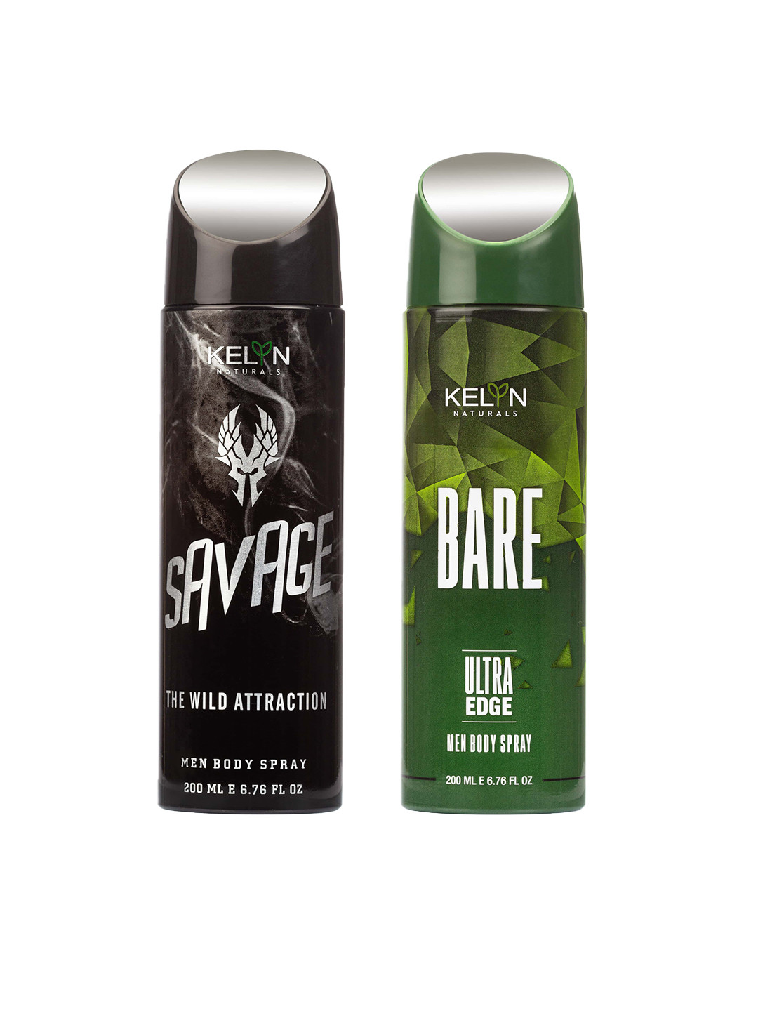 

KELYN Men Set of Long Lasting Savage & Bare Body Spray - 200 ml Each, Black