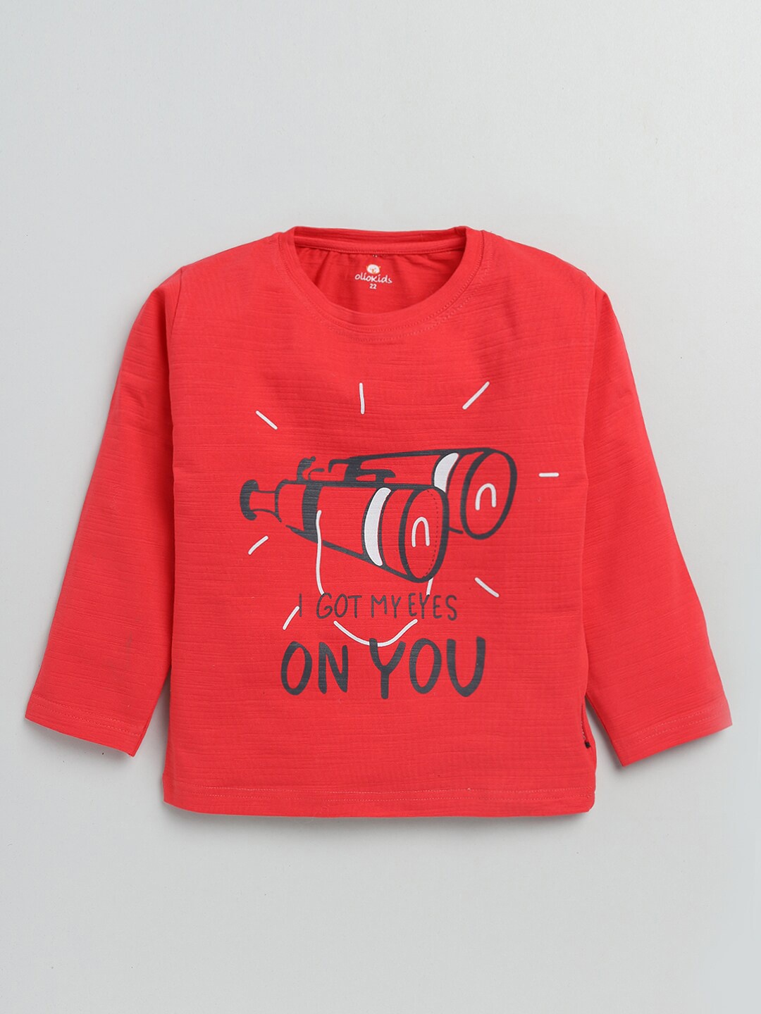 

Olio Kids Girls Red Typography Printed Henley Neck T-shirt