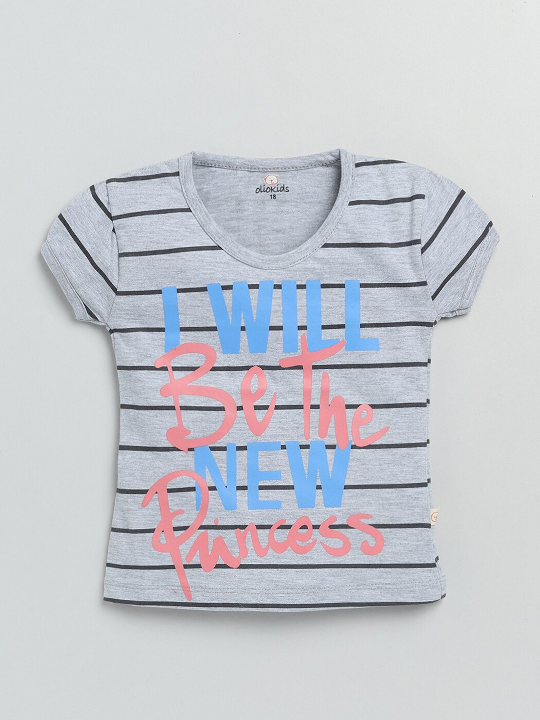 

Olio Kids Girls Grey & Blue Striped T-shirt