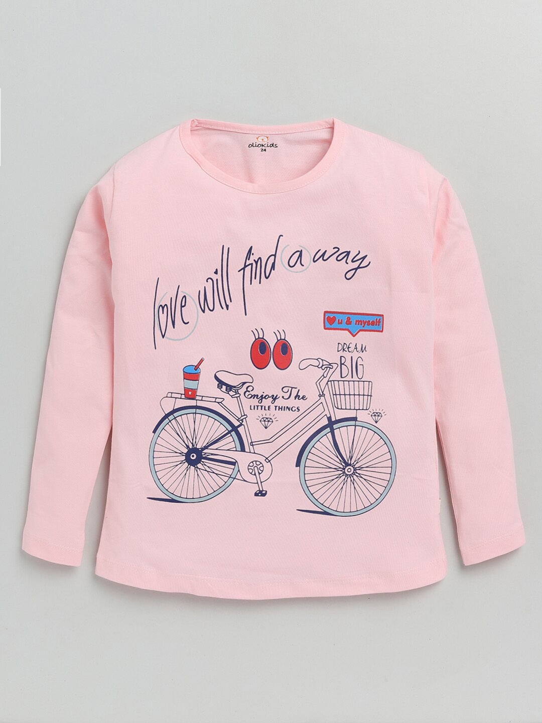 

Olio Kids Girls Pink & Navy Blue Typography Printed T-shirt