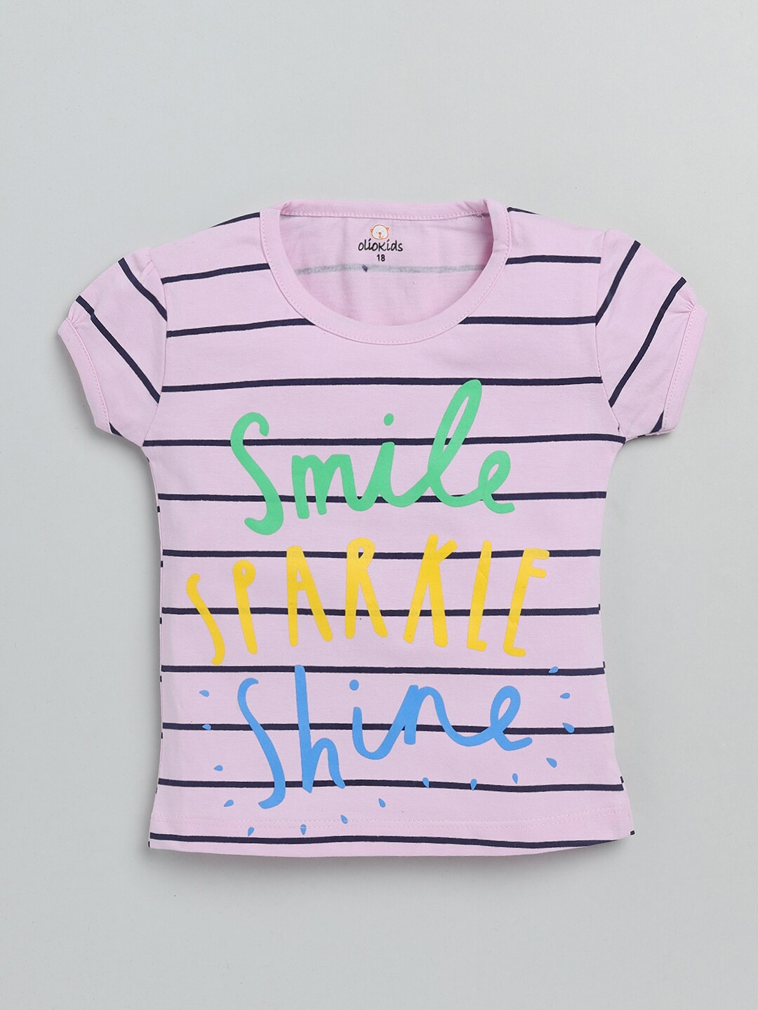 

Olio Kids Girls Pink Typography Striped Applique T-shirt
