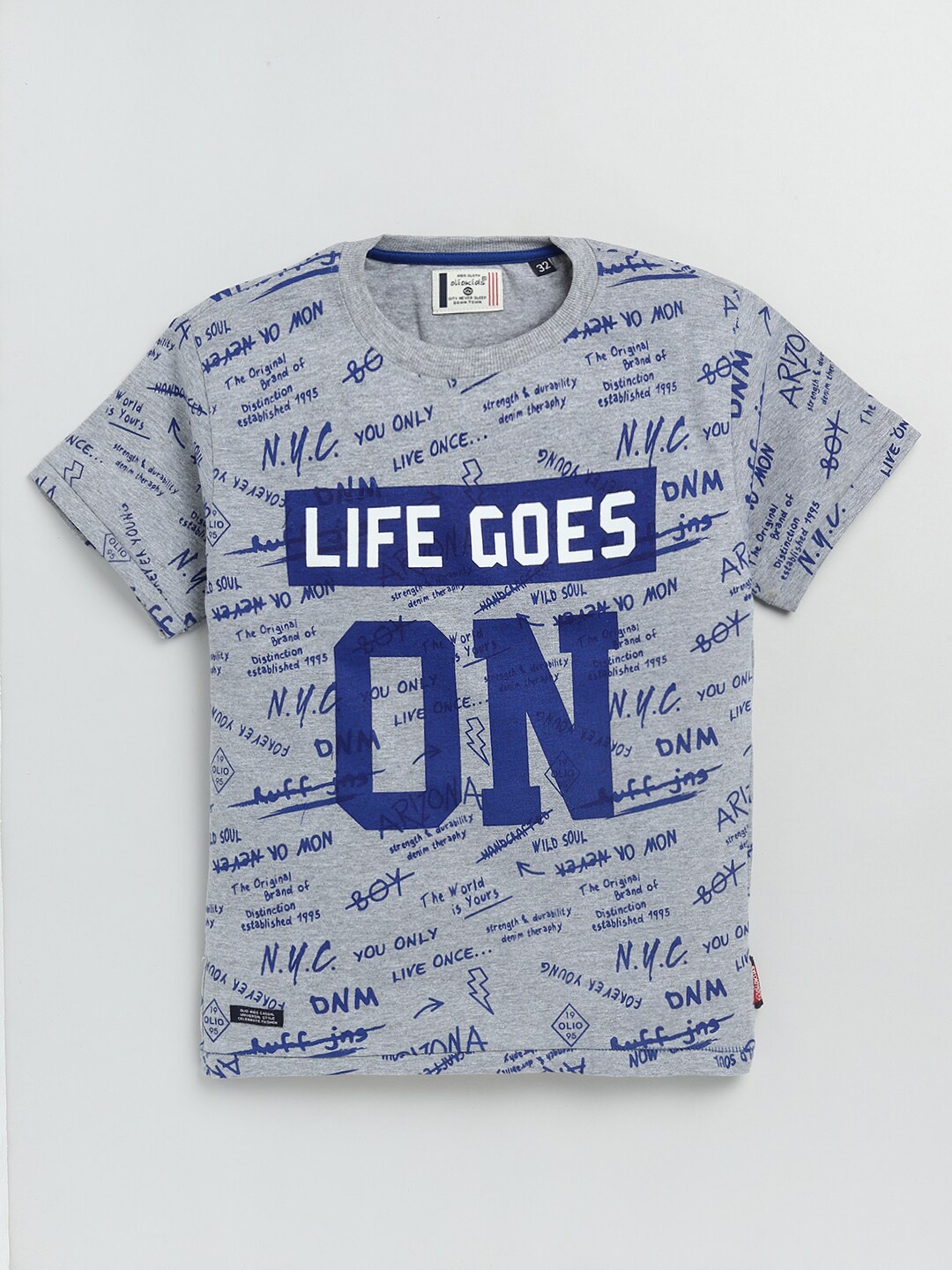

Olio Kids Boys Grey Typography Printed Applique T-shirt