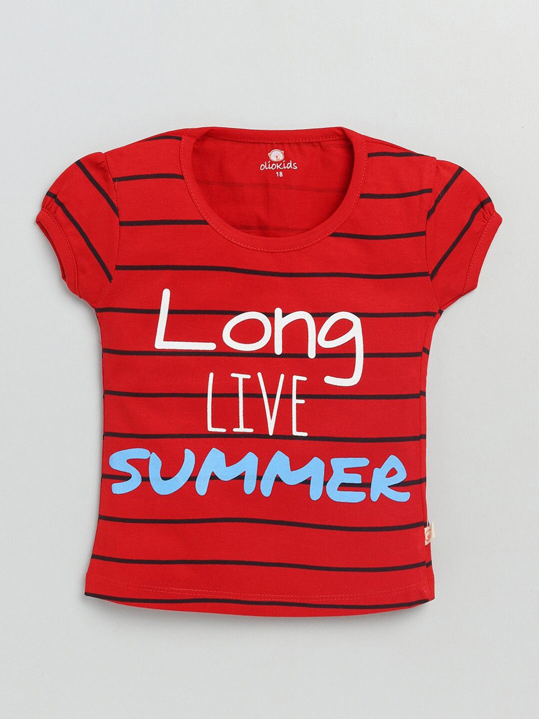 

Olio Kids Girls Red Printed Puff Sleeves T-shirt