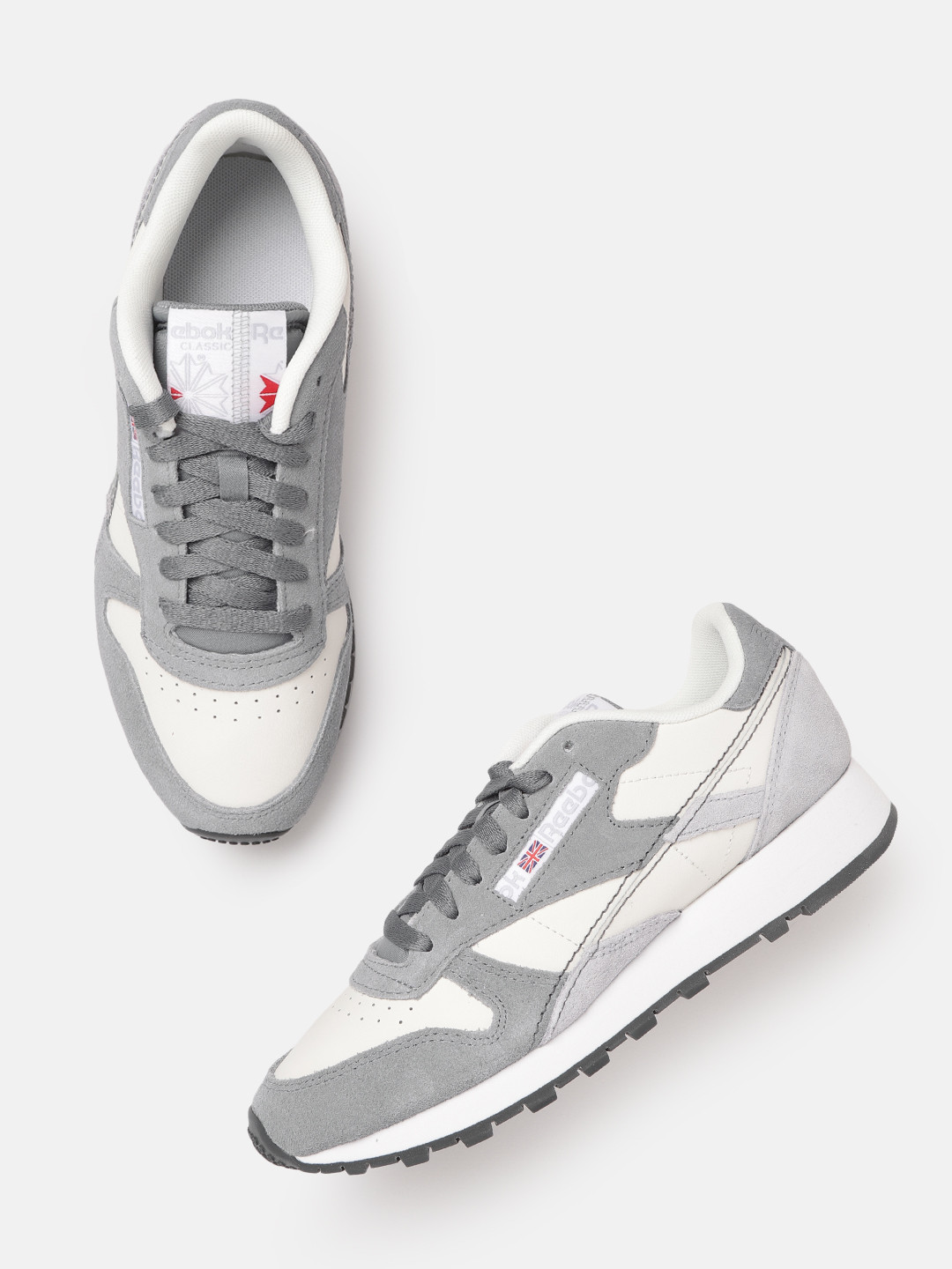 

Reebok Classic Unisex Grey & Off-White Perforated Classic Leather Make It Yours Sneakers