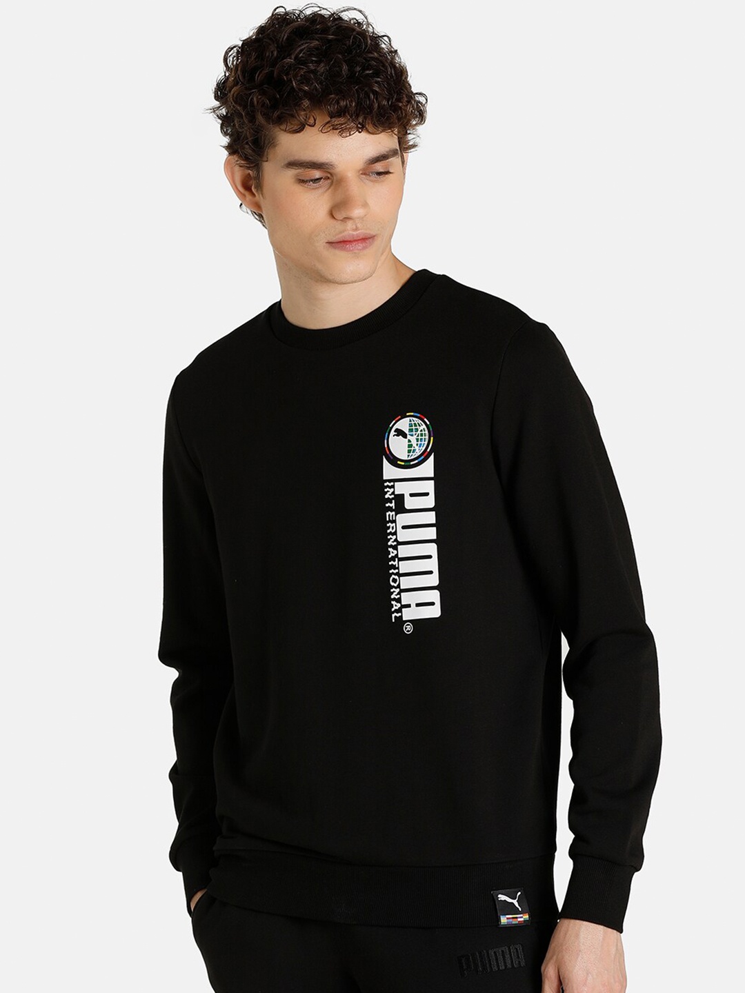 

PUMA Men Black Cotton International Graphic Crew Regular Fit Sweatshirt