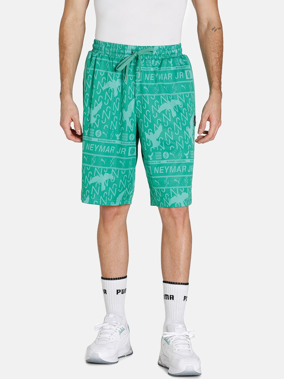 

Puma Men Green Printed Neymar Jr. Loose Fit Sports Shorts