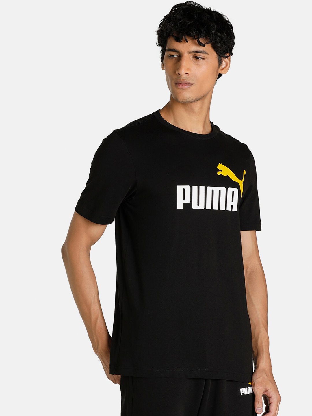 

Puma Men Black & White Essentials Brand Logo Printed Pure Cotton T-shirt