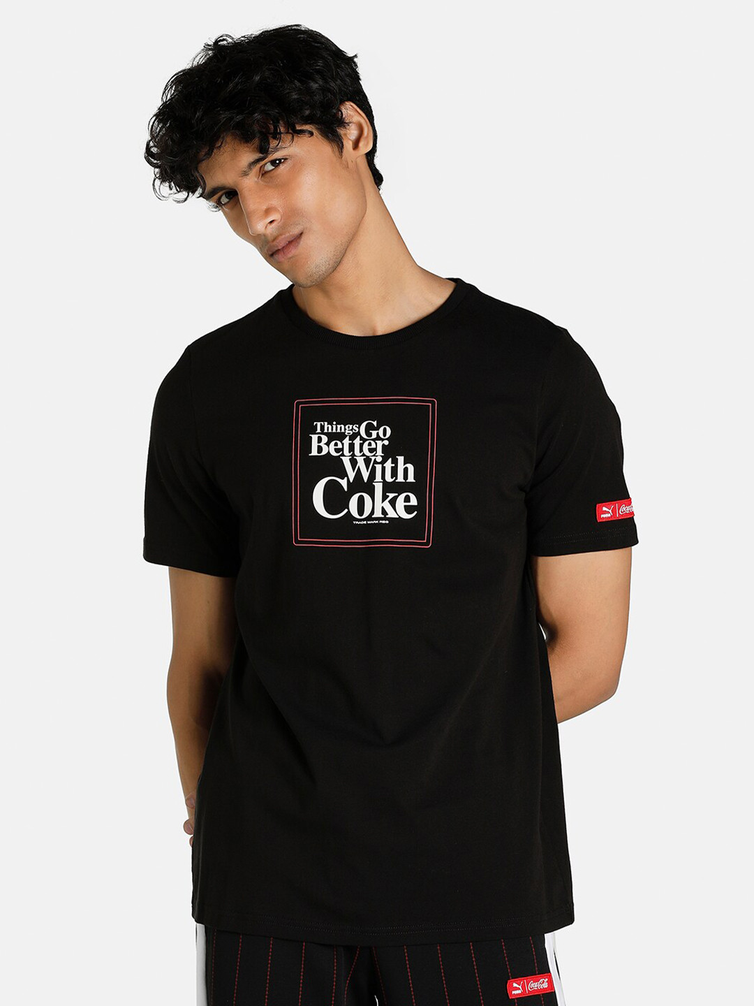 

PUMA X COCA COLA Men Black & White Typography Print Regular Fit T-shirt