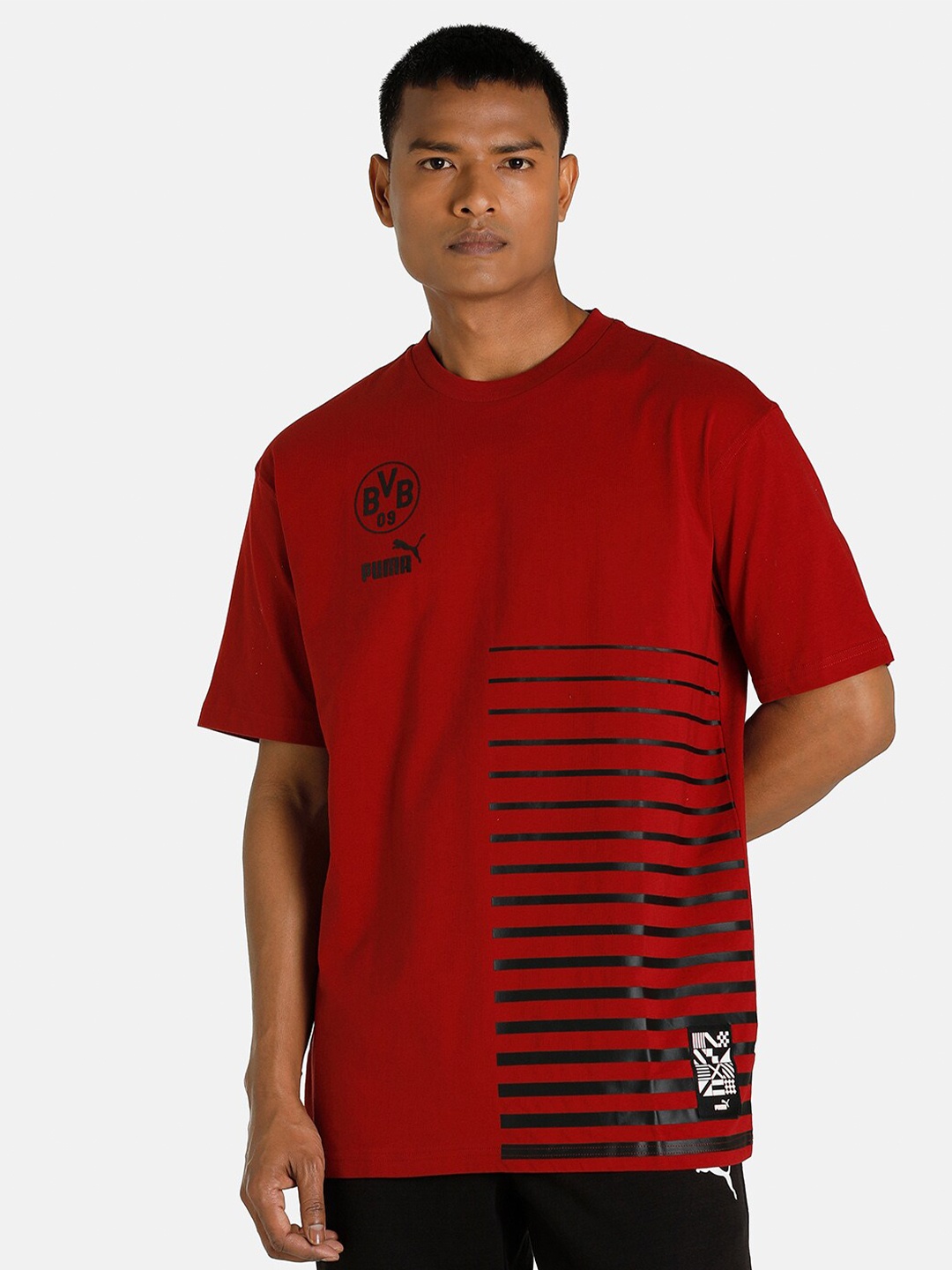 

Puma Men Red BVB FtblCulture Striped Football T-shirt