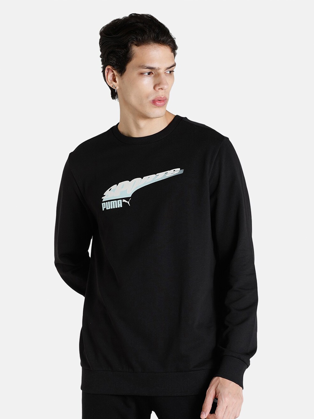 

Puma Regular Fit Crew Printed Sweatshirt, Black