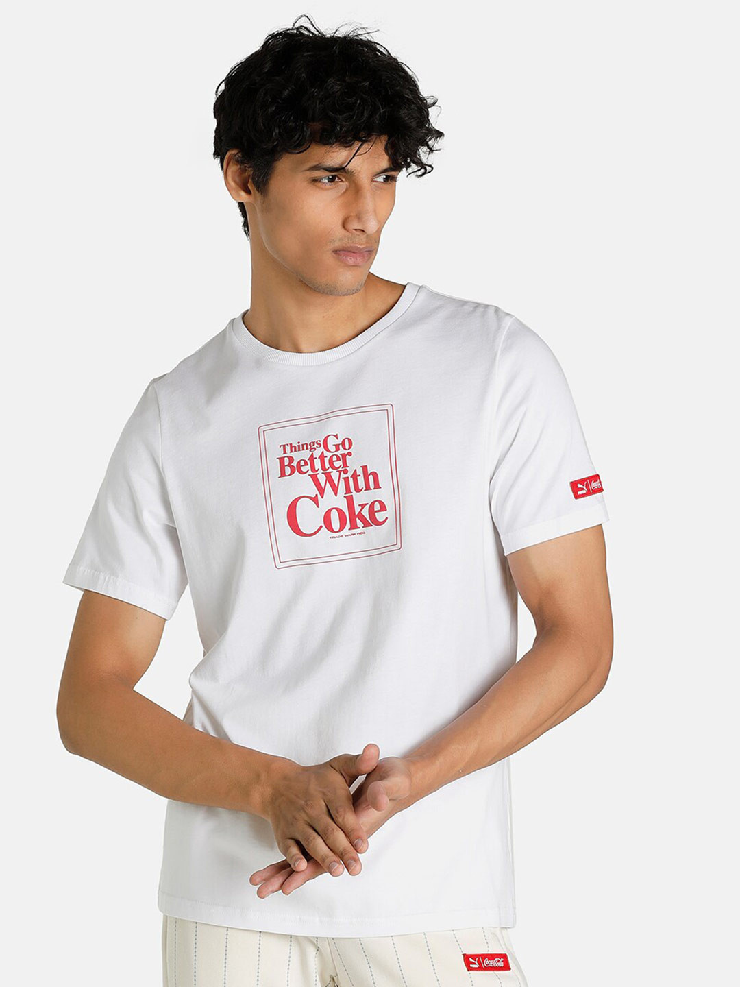 

PUMA X COCA COLA Men White & Red Typography Printed Regular Fit T-shirt